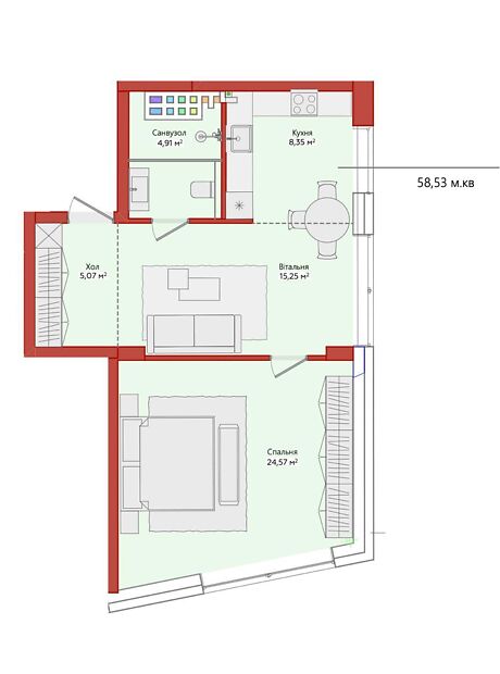 1-кімн. квартира, 60 м², вул. Ярославенка